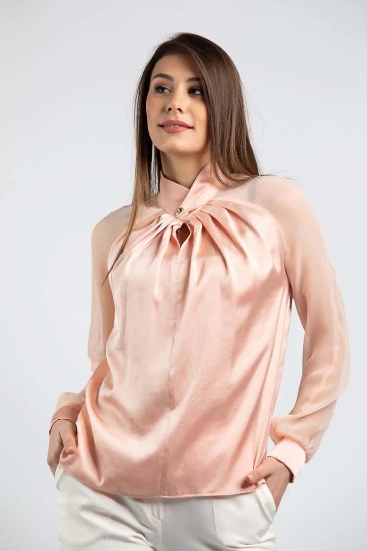 satin blouse with chiffon sleeves