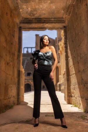 Draped Cut Top Taffeta Effect