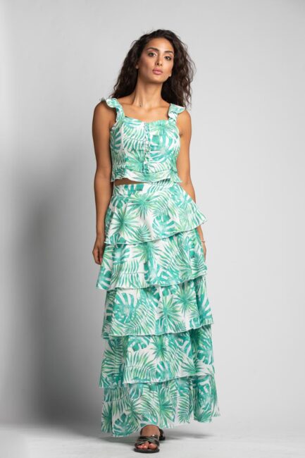 layers printed longskirt