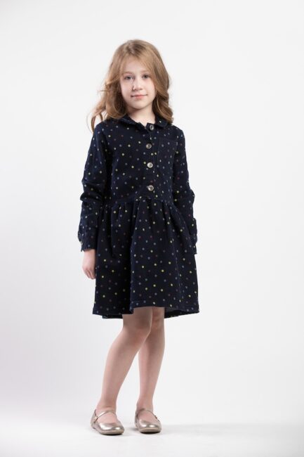 Polka Dot Long Sleeve Denim Dress