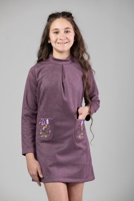 Mini Dress Suede Fabric With  Embroidery