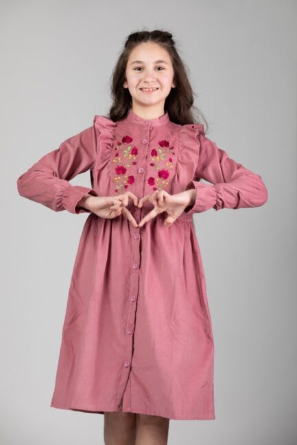 Corduroy Long Dress With Embroidery