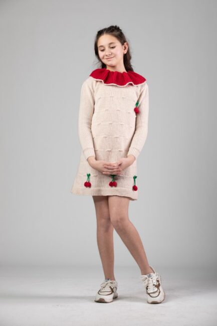 Knitted Long Dress With  Handmede  Details