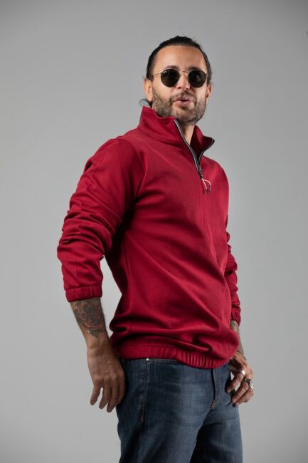 Ribbed Sweatshirt High Neck With Zipper