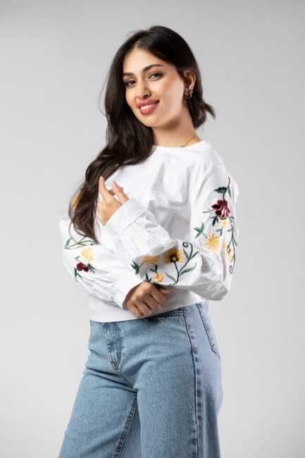 Long Sleeve Top With Embroidery