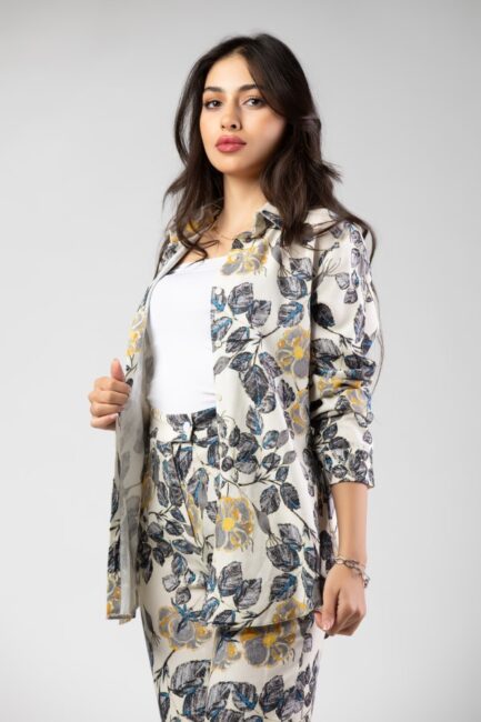 Linen Long Sleeve Shirt Printed Fabric