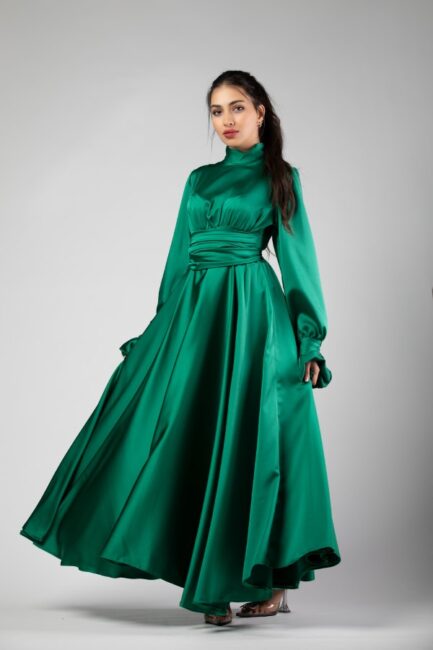 Long Sleeve Long Dress Satin