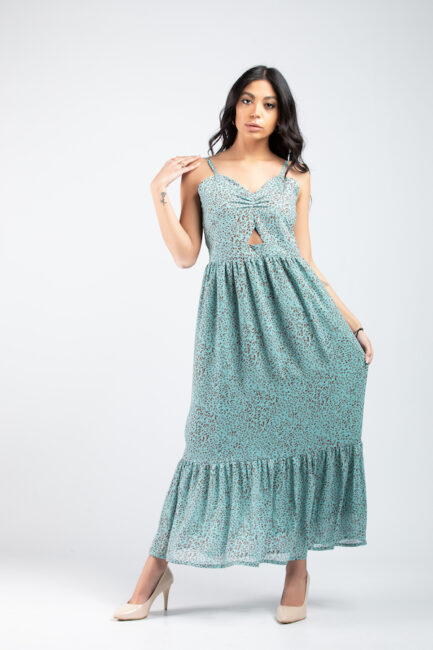 printed dress with openings