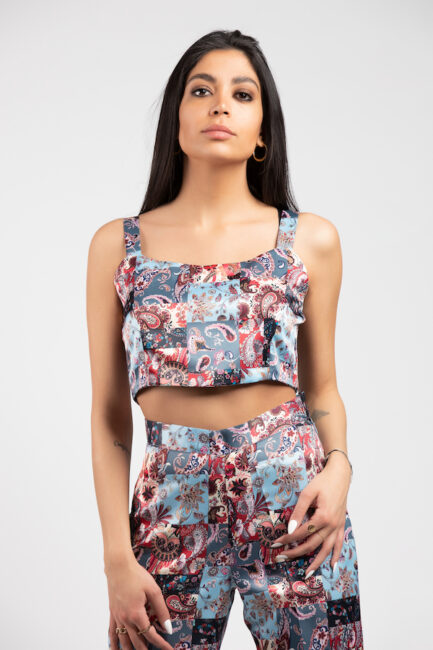 satin printed cropped top