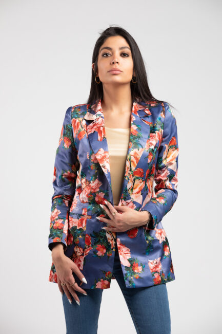 printed satin blazer
