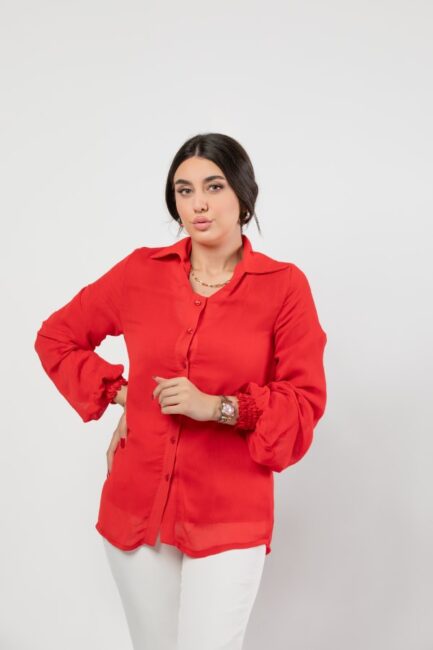 Crepe Chiffon Shirt With Rubber Sleeve