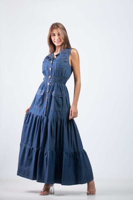 tencel sleeve less long dress