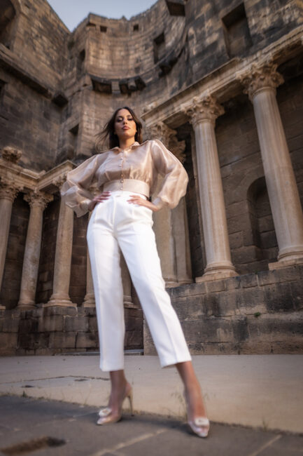 Long Sleeve Organza Effect Shirt