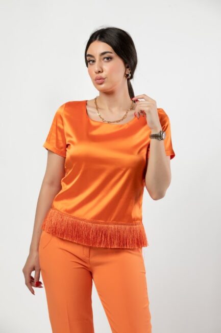 Crepe Satin Short Sleeve Top