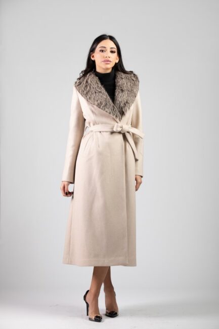 Tweed Long Coat With Fur