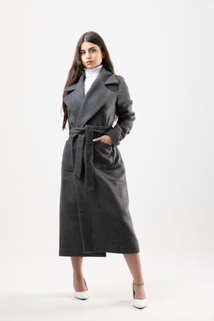 Tweed Long Coat Oversized With Belt