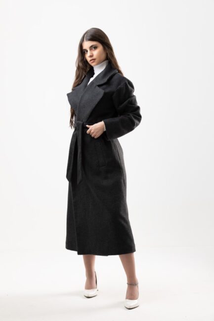 Tweed Long Coat Oversized With Belt