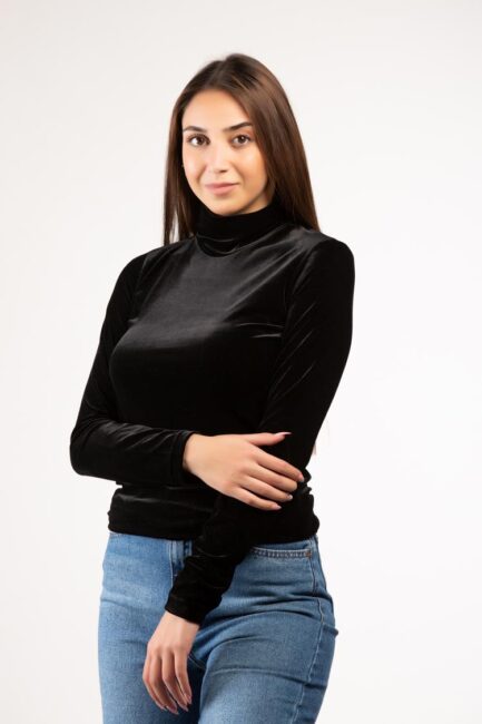 high neck velvet top