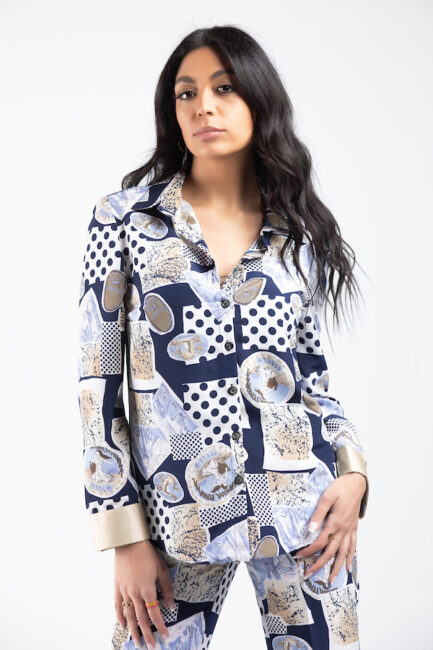 satin printed blazer