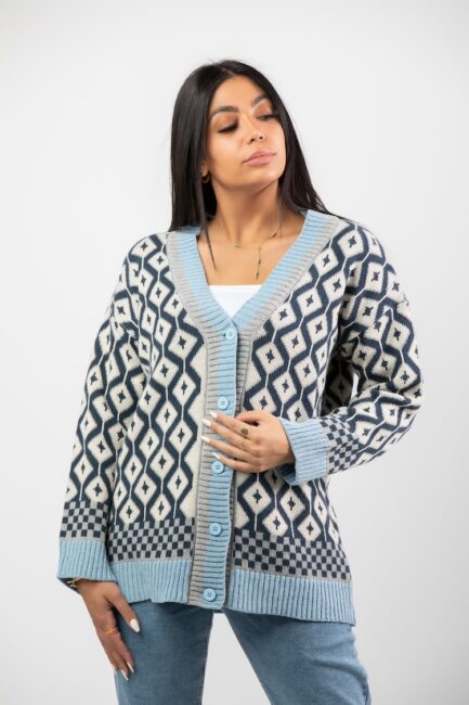 Oversized Jacquard  Buttoned  Knitted Cardigan