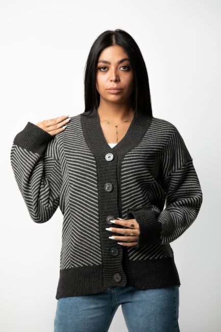 Oversize Striped Buttoned Cardigan