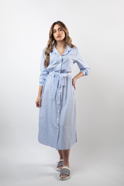 Long Dress Striped With Belt