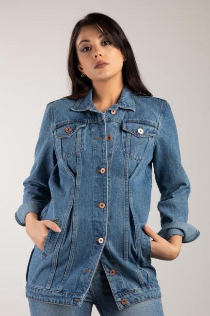 pleat detail jeans jacket