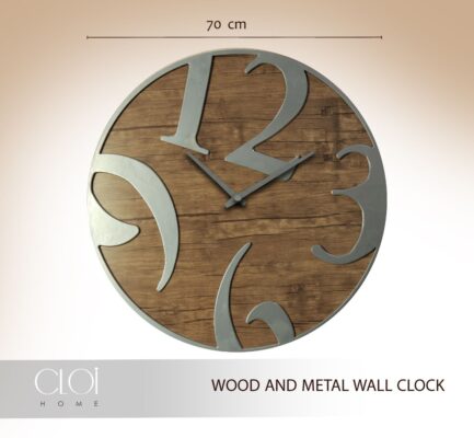 WOOD AND METAL WALL CLOCK