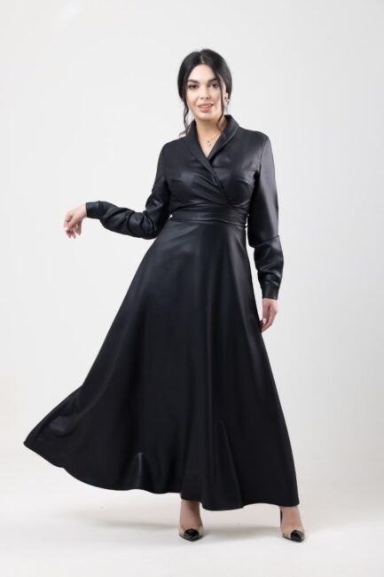 Long Sleeve Long Dress Satin With Belt