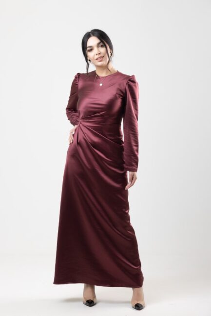 Long Sleeve Long Dress Satin