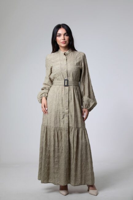 Long Sleeve Long Dress With Belt